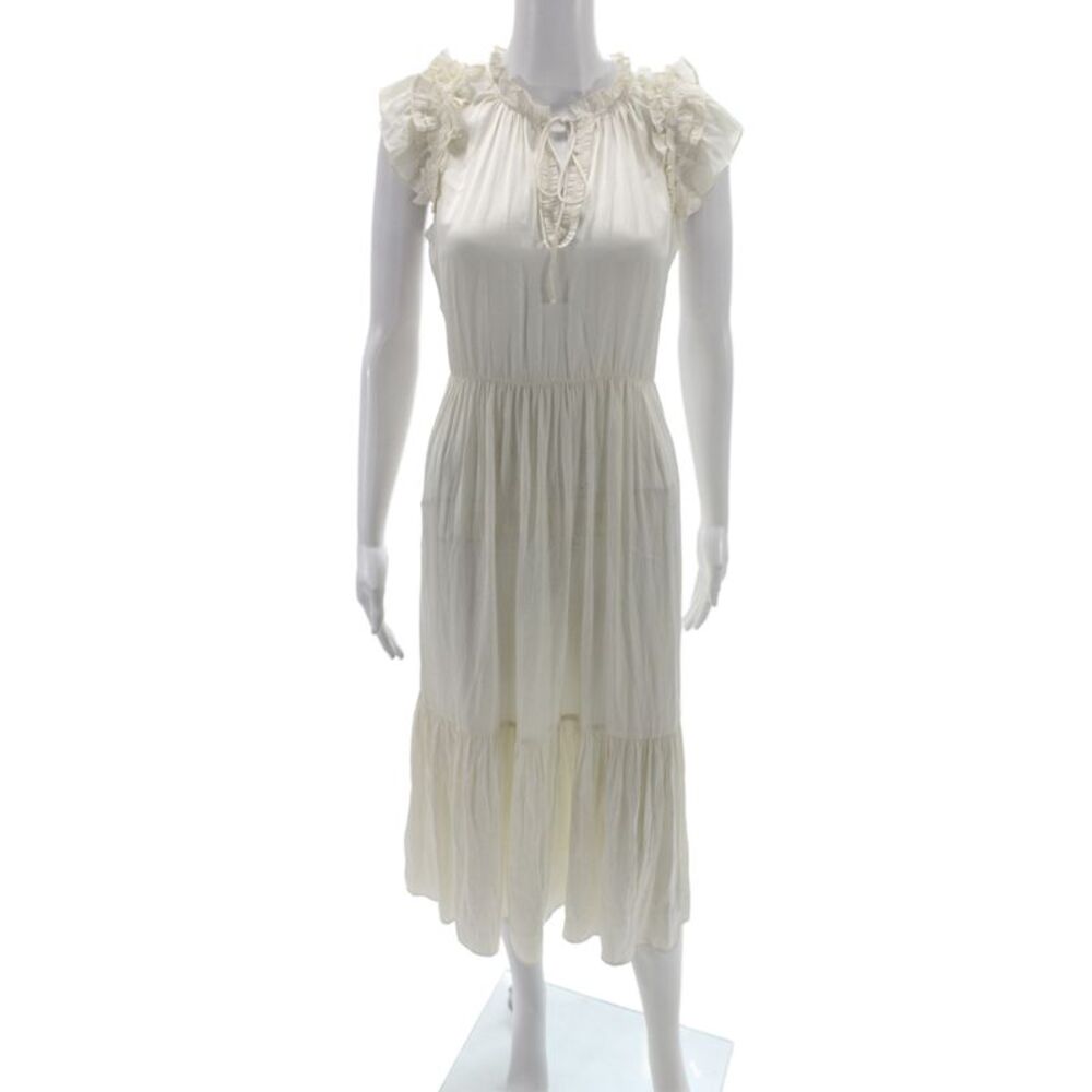 Generation Love Women Ivory Boho Midi Dress Sleeveless Round Neck Zip Size 2XS